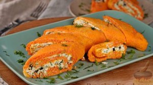 Классическая закуска по-новому. МОРКОВНЫЙ РУЛЕТ С БРЫНЗОЙ И МАСЛИНАМИ