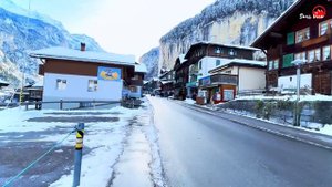 Швейцария_ Зимняя страна чудес🇨🇭Деревня Лаутербруннен, покрытая снегом, Швейцарская долина