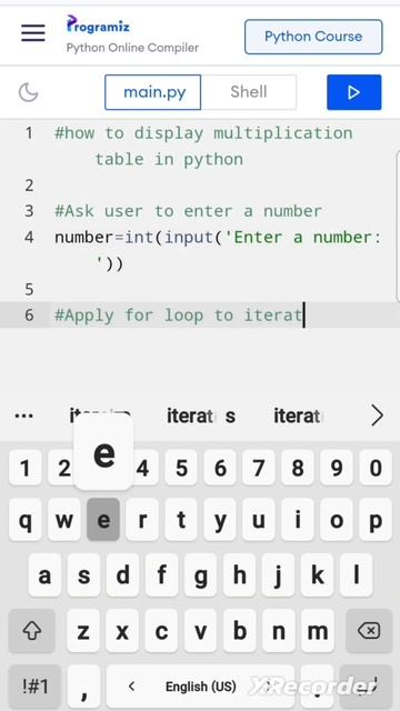 Display multiplication table in python using for loop 🐍 Easy code🔥#shorts #python #coding