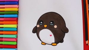 Как нарисовать кавайного ПИНГВИНА | Как легко нарисовать милого пингвина