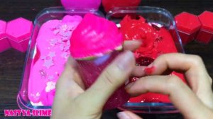 HELLO KITTY PINK vs RED !! Mixing Random into GLOSSY Slime !!! Satisfying Slime Video #105