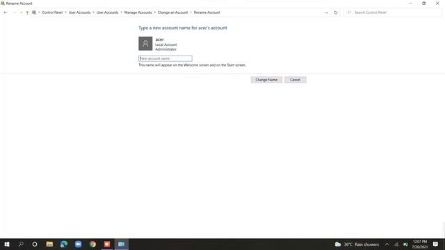 How to change username in windows 10