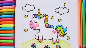 Научитесь рисовать красочного ЕДИНОРОГА, идущего по ЛУГУ