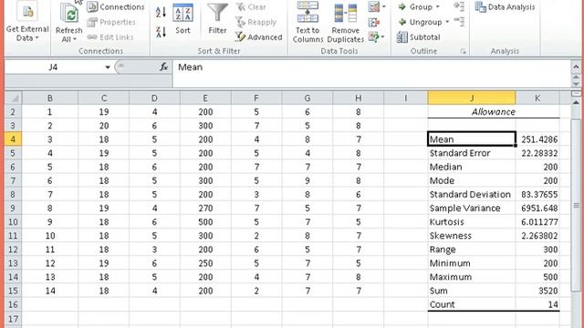 Excel Tutorial Descriptive Statistics for One Variable