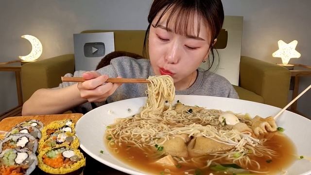 ASMR 🥶추울땐 뜨끈뜨끈♨ 어묵국수 김밥 리얼먹방 :) Fish cake noodles, rice roll MUKBANG