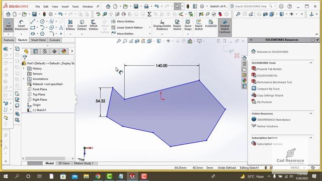 Creating Your First 3D Part | SolidWorks 2022 Tutorial | Quick Start Guide