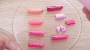 10 PINK LIPSTICKS! Slime Coloring with Makeup! Slime Mixing. Satisfying Slime Video.