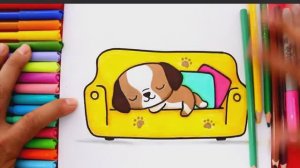 Как нарисовать ЩЕНКА КАВАИ, спящего на ДИВАНЕ | Рисунки щенков