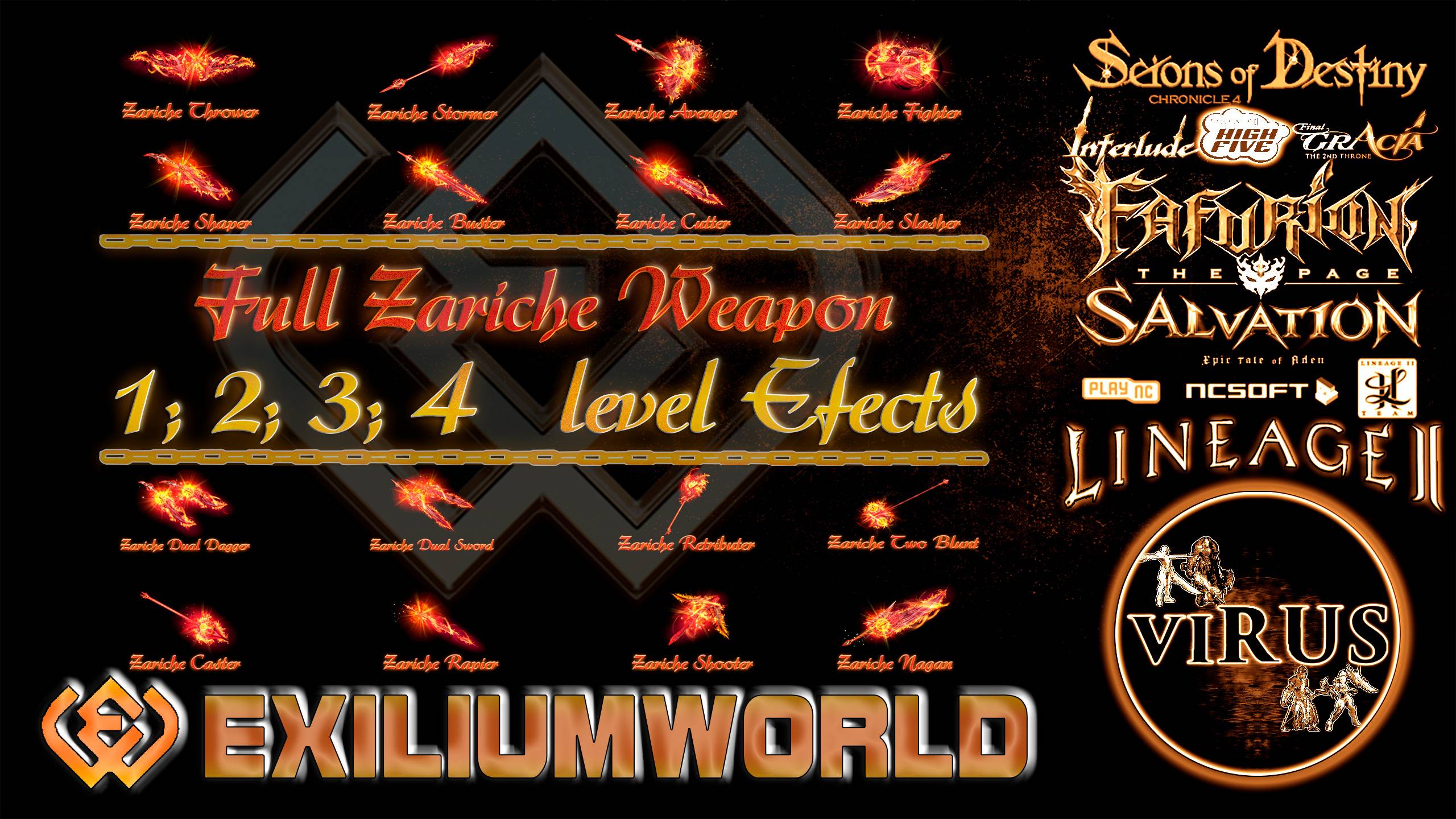 Full Zariche Weapons 1,2,3,4 Lvl. LINEAGE II-FAFURION. For the www.ExiliumWorld.Com Server ◄√i®uS►