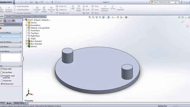 SolidWorks Tutorial in Tamil 41 : Mirror | Part | Solid