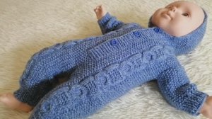 ДЕТСКИЙ КОМБИНЕЗОН СПИЦАМИ с КОСАМИ и КАПЮШОНОМ.🧶💥МК.