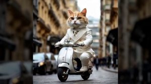 кот на скутере катается