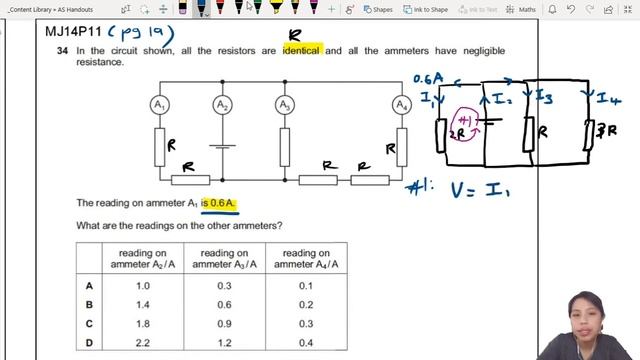 10.1c Ex3 MJ14 P11 Q34 Four Ammeters | AS DC Circuits | Cambridge A Level 9702 Physics
