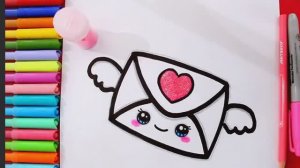 Как нарисовать ЛЮБОВНОЕ ПИСЬМО Легко | Как нарисовать очень милый любовный конверт