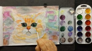Рыжий котик акварелью #акварель #акварельнаятехника #котакварель #рисование #искуство
