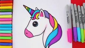 Как нарисовать и раскрасить милого ЕДИНОРОГА шаг за шагом (с помощью маркеров)