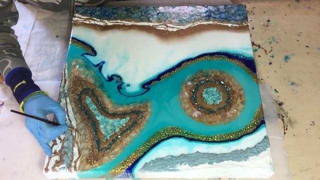 200. Resin Geode on a Canvas. Part 3. Adding Glass Glitter/Acrylic Lines/Acrylic Crystals/End Resul смотреть онлайн
