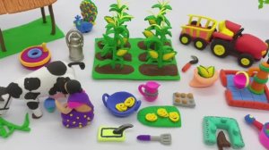 Лепим из пластилина - миниатюрная кухня, ручной насос, корова, кукла, трактор, дерево