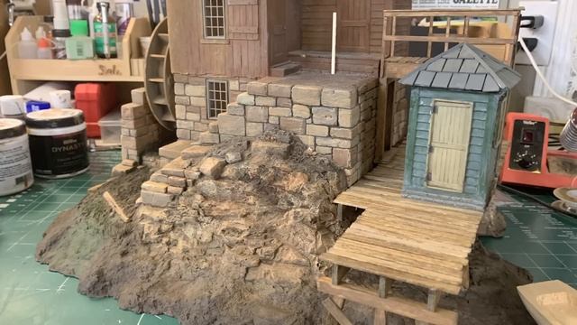 Painting and Weathering Using Water Based Acrylic  - Rebuilding the mill by Mountains in Minutes