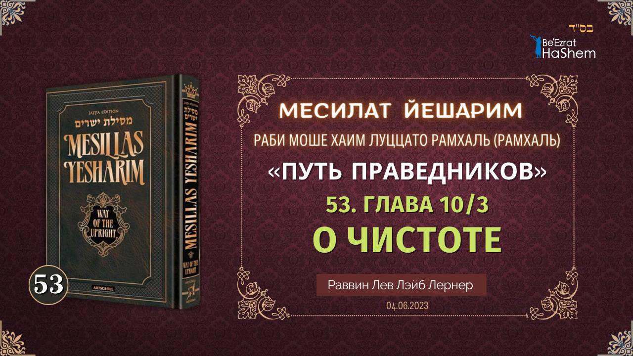 𝟓𝟑. Месилат Йешарим 10 | О чистоте (3) | Рабби Лев Лэйб Лернер