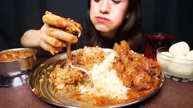 Spicy Chicken Leg Piece Curry/Gravy and Basmati Rice, Rasbari #ASMR/EATING SHOW BIG BITES MUKBANG