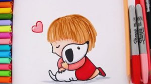 Как легко нарисовать ДЕВОЧКУ с ее СОБАКОЙ | Как нарисовать милую девочку со щенком