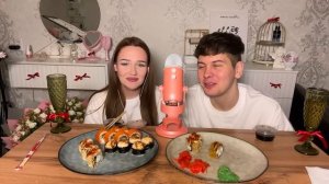 🍿 асмр с мужем 👩🏽❤️👨🏽 мукбанг роллы 🫶🏽