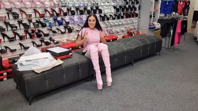 Ashley Tries Out Pleaser FLAMINGO-3028 Baby Pink 8 Inch Thigh High Platform Boots White Stockings смотреть онлайн