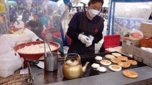 Домашнее тесто, знаменитый сладкий овощной блинчик - корейская уличная еда