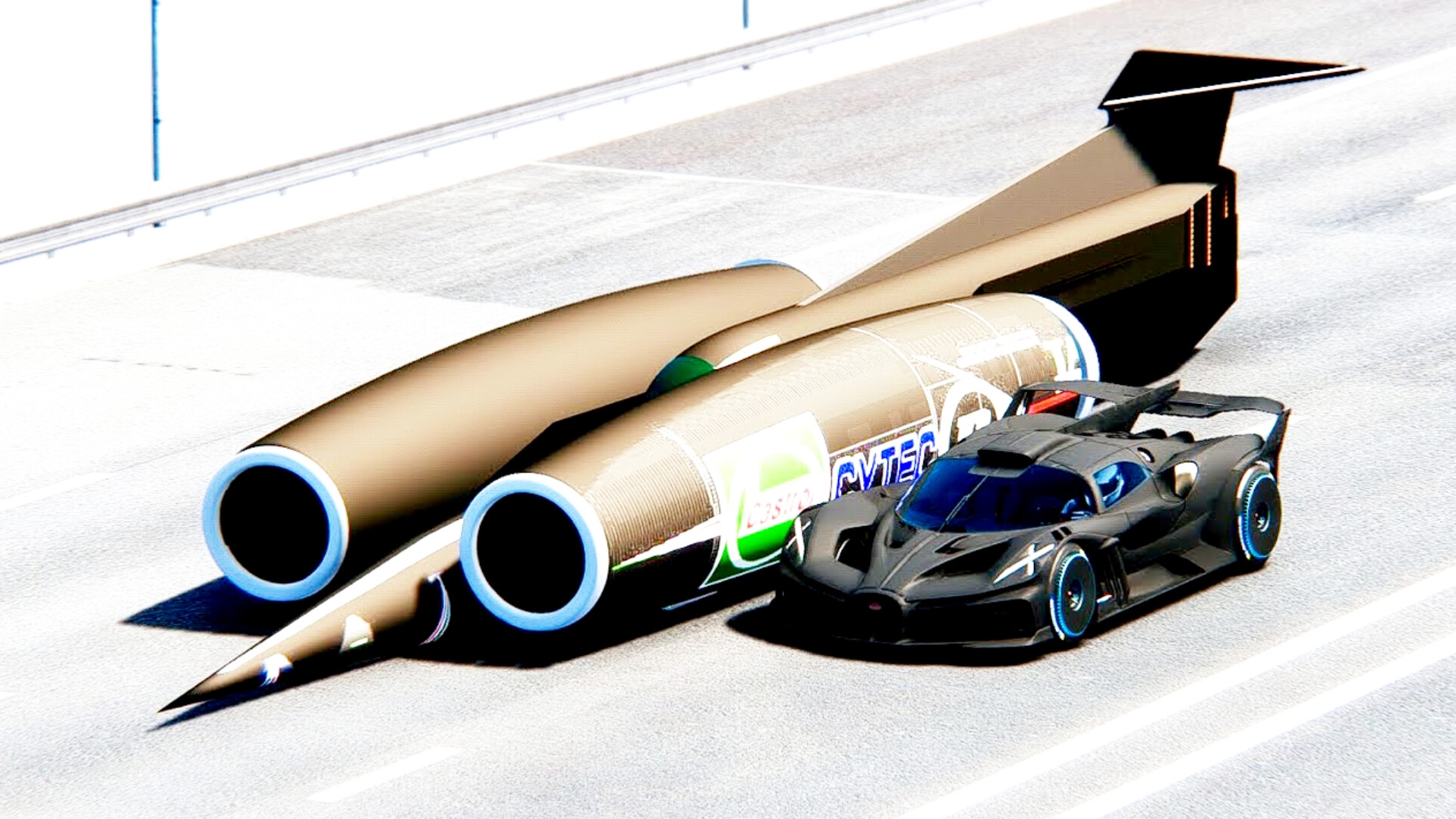 Bugatti Bolide Carbon Edition против SSC Thrust на гонке Drag Race 20 KM