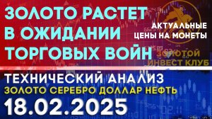 Золото растет в ожидании торговых войн.  Анализ рынка золота, серебра, нефти, доллара 18.02.2025 г