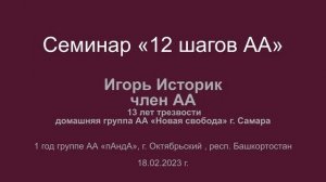Игорь Историк (г. Самара), Семинар "12 Шагов АА", 18.02.2023
