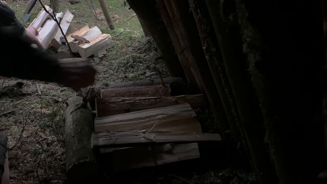 Двухдневный поход без палатки | А-образное укрытие с помощью лучковой пилы и топора | Мясо на углях