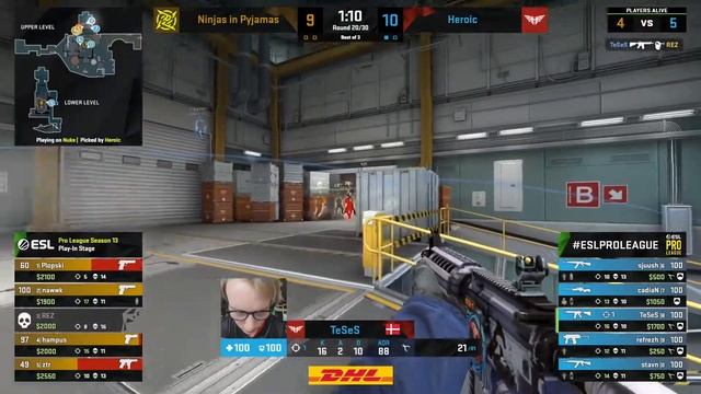 TeSeS makes 4 kills on Nuke for CT, Heroic vs NIP, ESL Pro League Season 13 смотреть онлайн