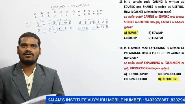Coding Decoding classes in telugu | Reasoning tricks | Kalam's institute vuyyuru|9493978887 смотреть онлайн