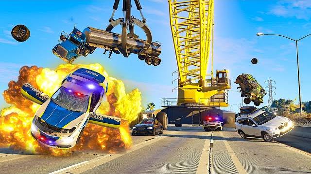 НЕРЕАЛЬНО оргомный манипулятор и ПРОЧАЯ ТЕХНИКА ВРЕЗАЮТСЯ!!!! - Extreme BeamNG.Drive Car Chase