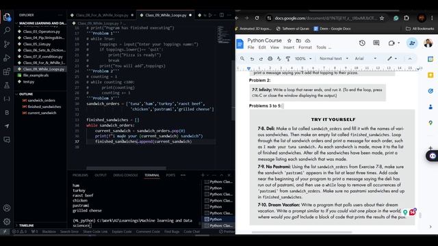 While Loops with 5 examples | Class 09 Python Crash Course in English смотреть онлайн