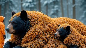 Невероятное спасение! Черная медведица и медвежата в опасности!