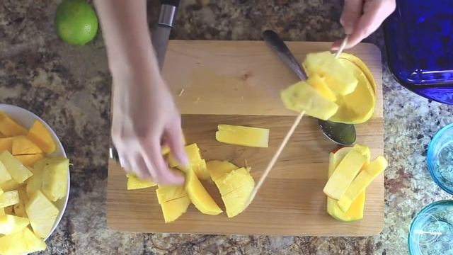 Tropical Fruit Skewer with White Chocolate and Lime Zest