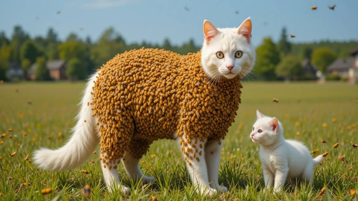 Белая Кошка, покрытая миллионами пчел – Шокирующее спасение, Которое Вы должны увидеть!