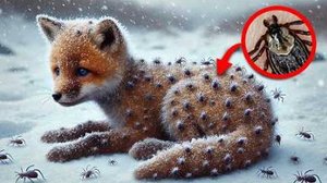 Маленький лисенок, покрытый миллионами клещей, получил второй шанс