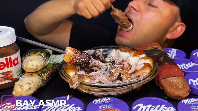 ASMR CHOCOLATE ICE CREAM & MARSHMALLOW MAGNUM, MILKA, NUTELLA DESSERT MUKBANG | BAY ASMR