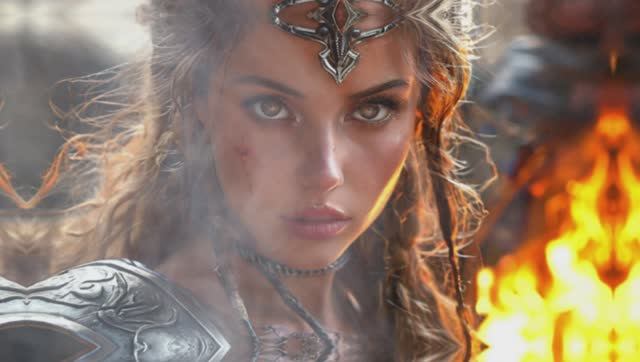 Song of the Golden Blades.  Woman of Wars. Retrofuturistic movie AI Video