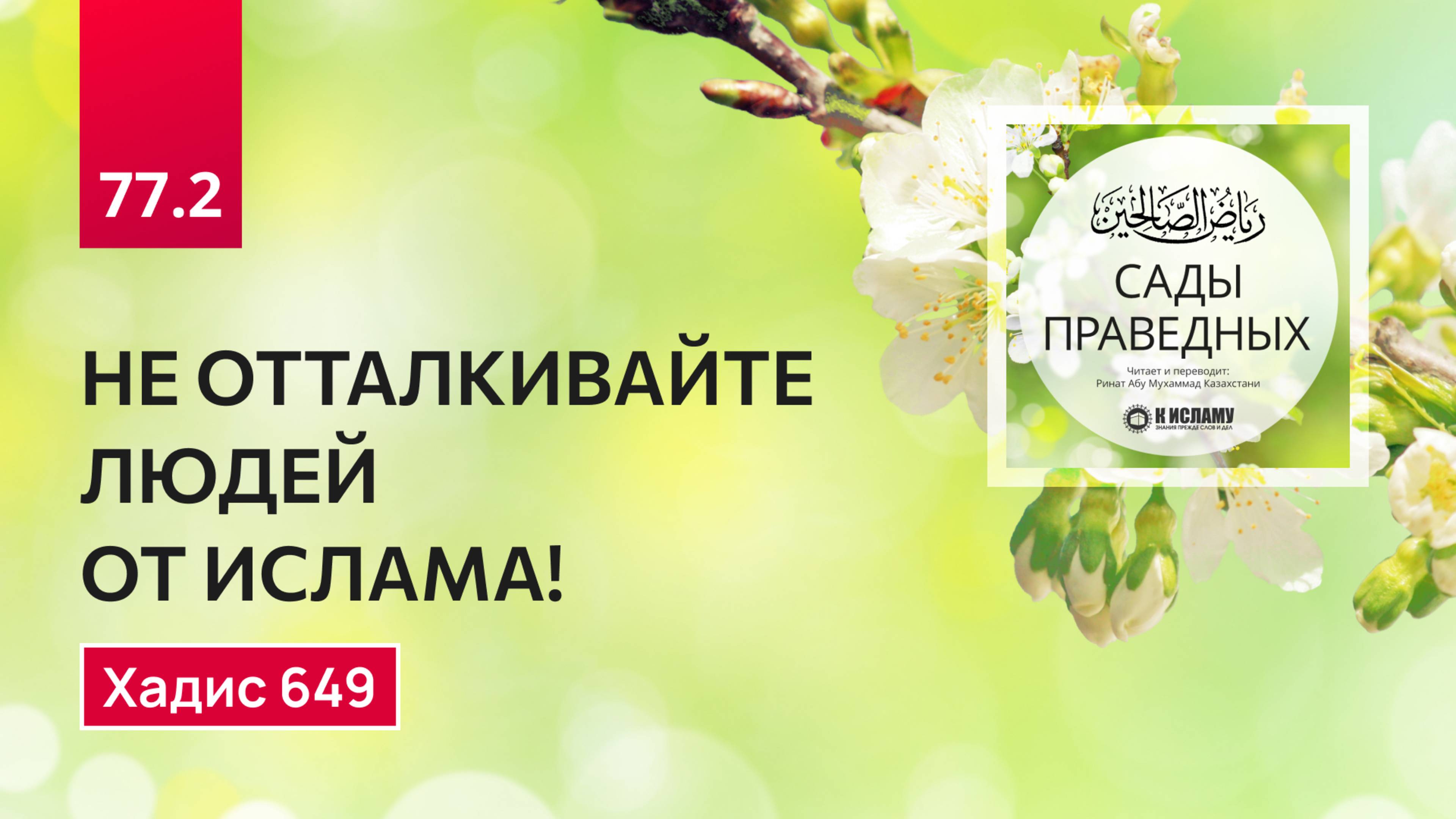 77.2 Сады праведных. НЕ ОТТАЛКИВАЙТЕ ЛЮДЕЙ ОТ ИСЛАМА! Хадис 649. Ринат Абу Мухаммад