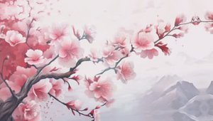 Цветы сакуры на фоне гор