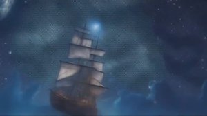 Корабль на фоне ночного космического неба