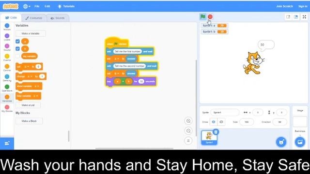 Scratch Programming for Kids - Addition,  Subtraction, Multiplication and Division Operation
