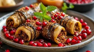 Рулетики из баклажан с грецкими орехами. По-грузински