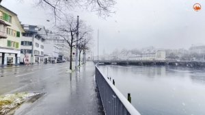 Прогулка по снегу в Цюрихе! Наконец-то в швейцарском городе Цюрих снова пошел снег