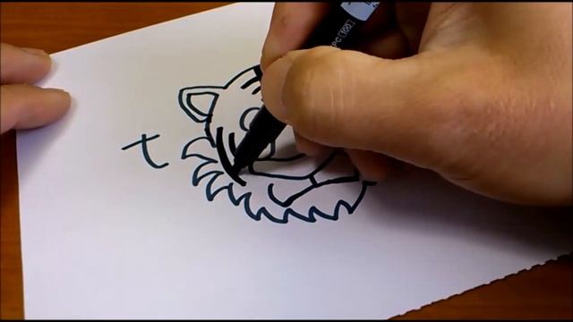 Very Easy ! How to turn words TIGER into a Cartoon - Doodle art on paper